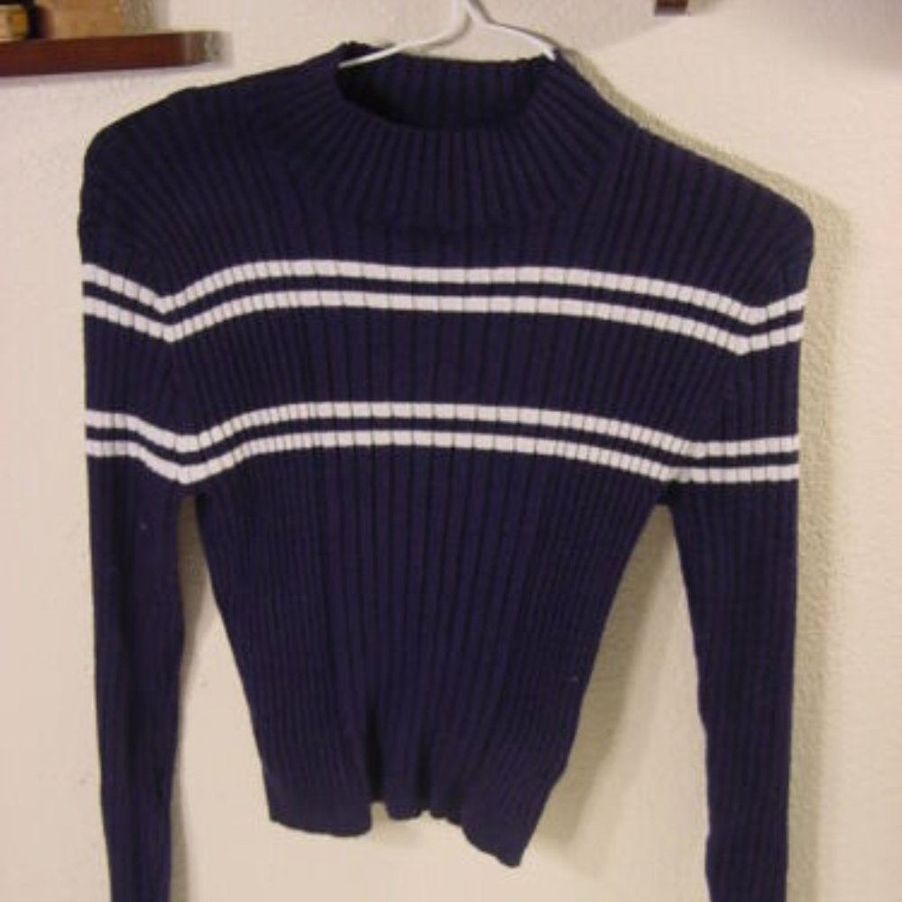 Lottie Moss Mock neck striped navy long sleeve